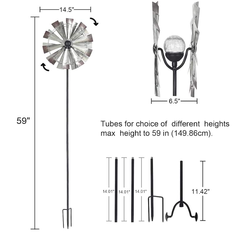 Adeco Solar Metal Wind Spinner Garden Stake with LED Lights