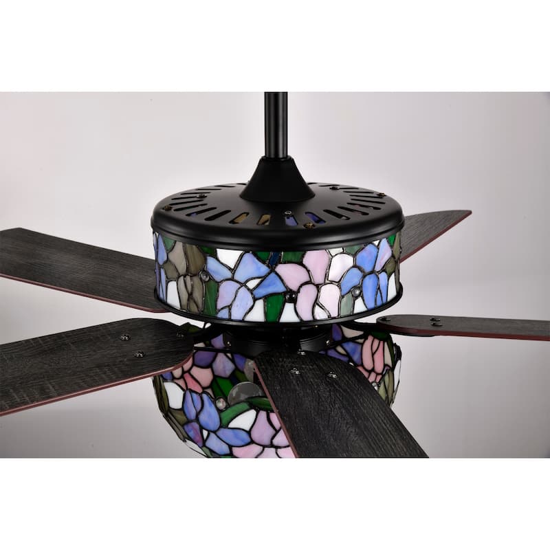 Zaina 5-Blade Lighted Ceiling Fan 2-Tier Tiffany Style Glass