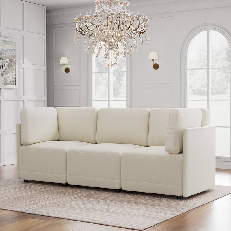 Modern Modular 3 Piece Reversible Sectional Linen Sofa Couch Optional in Free Combination - Beige