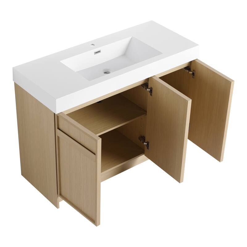 Double Sink Bathroom Vanity with Resin Basin, Soft-Closing Doors, Adjustable Shelves, Scratch