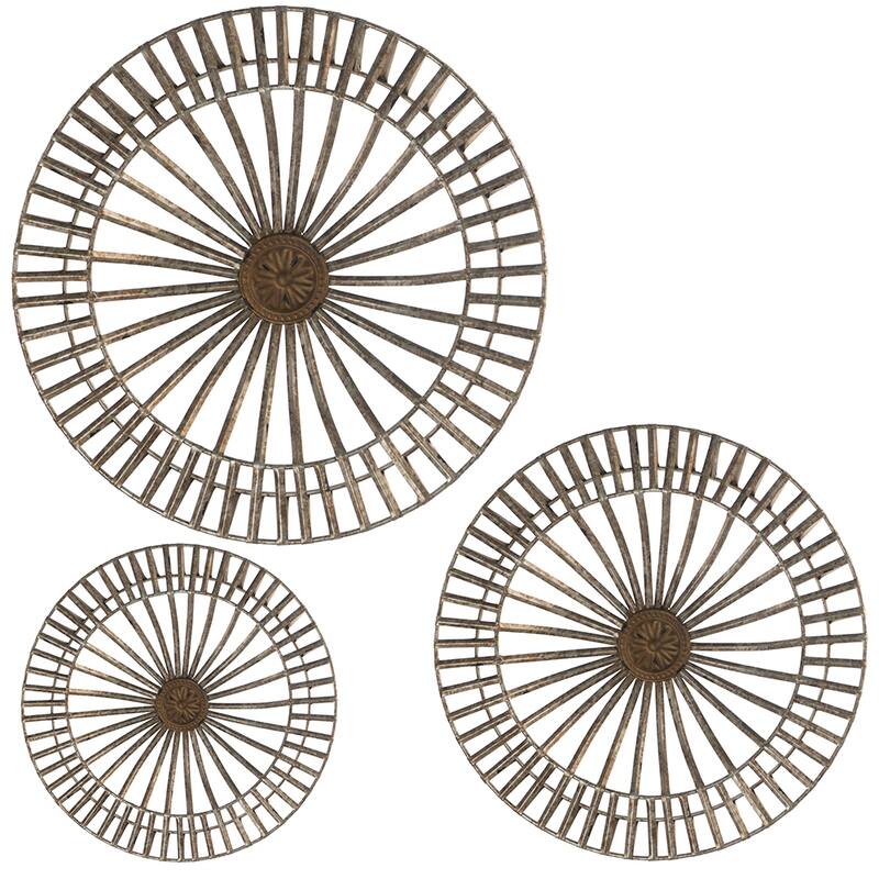Set of 3, Modern Jennings Discs Wall Decor with Shield Design and Floral Pattern, for Fireplace Mantel Above Desk