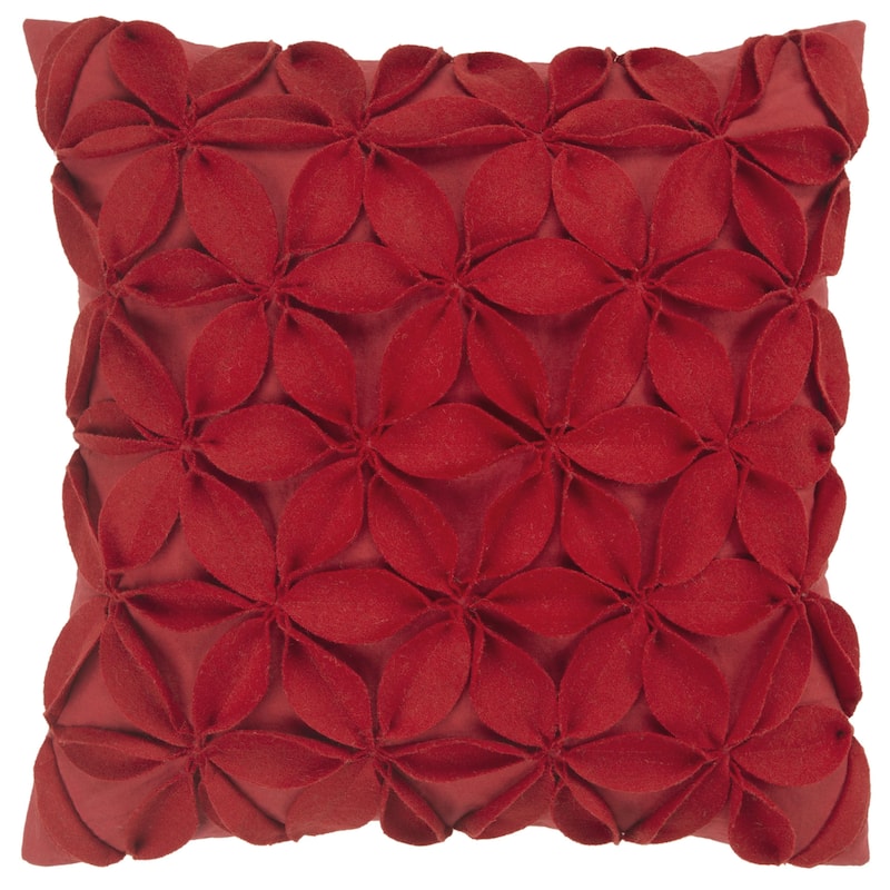 Rizzy Home Wool and Felt Floral Throw Pillow - Polyester - Red
