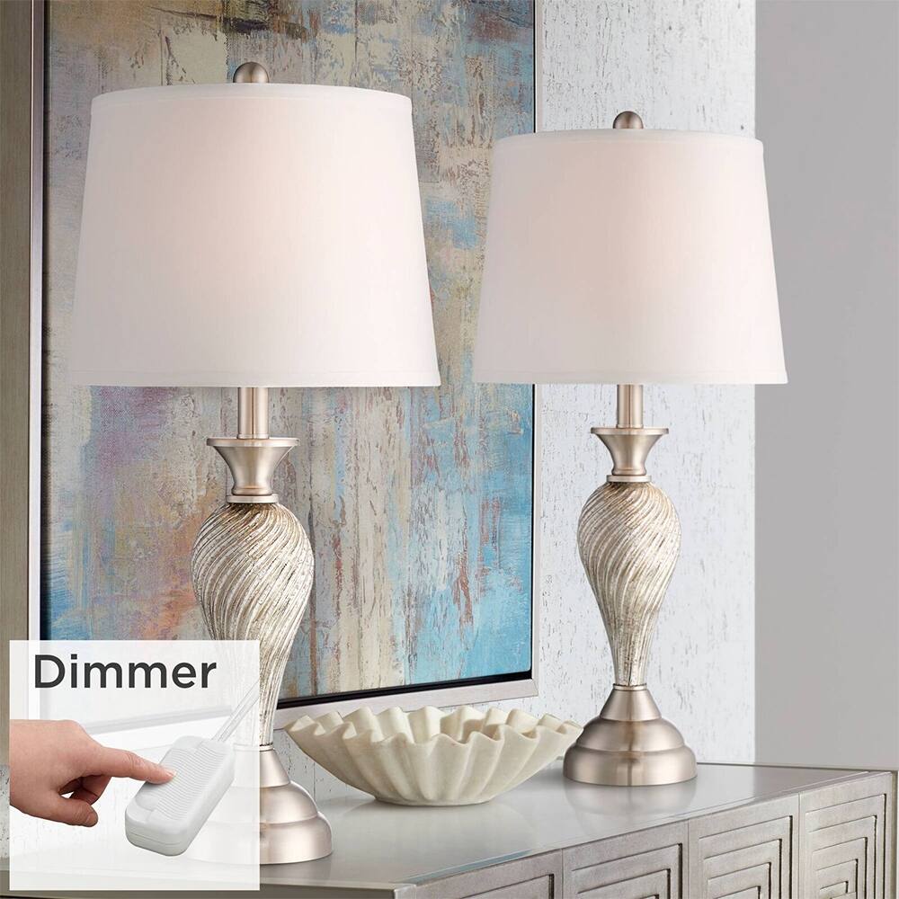 Set of 2 Table Lamps with Table Top Dimmers Silver Mercury Glass 12