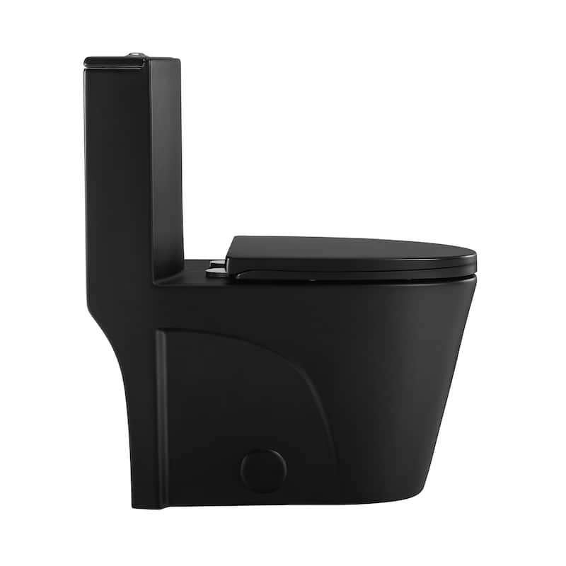 Angers One Piece Elongated Toilet Dual Vortex Flush 1.1/1.6 Gpf With 10" Rough-In, Matte Black - 27" x 15.15" 31.2"