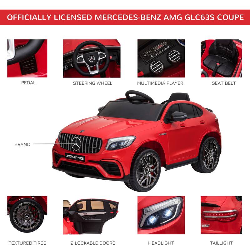 12V Mercedes Benz AMG GLC63S Coupe Ride-On Car with Remote Control, 2 Speeds, Music, and Lights for Kids