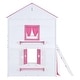 preview thumbnail 16 of 32, Playhouse Design Full over Full Wood Bunk Bed with Elegant and Elaborated Windows, Sills and Tent, Space-saving, Pink+White