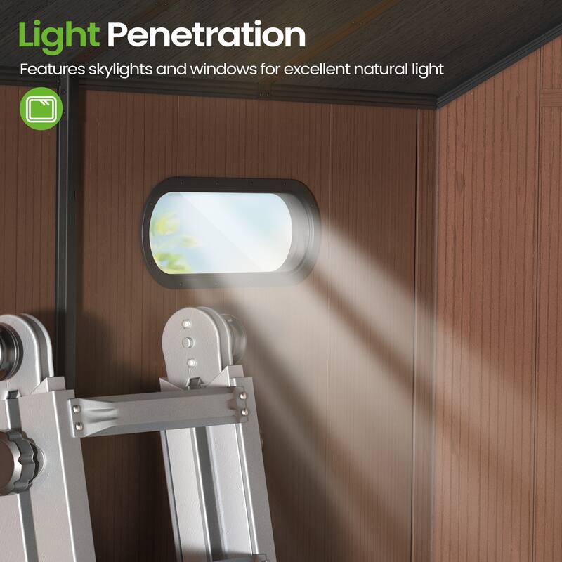 8X10 FT All-Weather Waterproof Plastc Outdoor Resin Storage Shed Windows Lockable Door with Floor for Patio Furniture and Tools