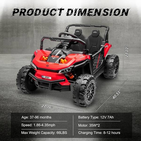 dimension image slide 3 of 4, 12V Electric UTV Car Ride on Truck with Toy Storage Remote Control