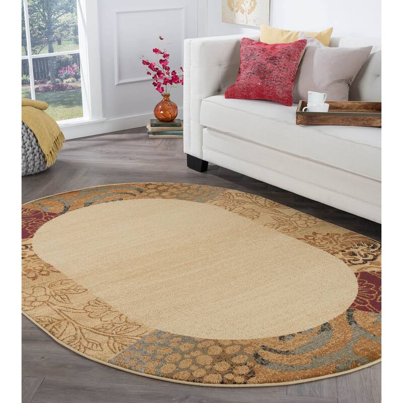 Rhythm Modern & Contemporary Floral Indoor Area Rug - 5'3'' x 7'3'' Oval - Beige