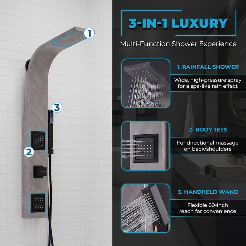 Aura 2-Jetted Shower Panel with Heavy Rain Shower & Spray Wand