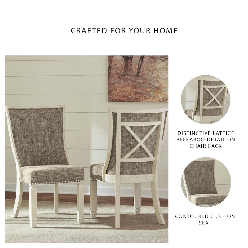 Bolanburg Antique White Dining Chair with Grey Fabric Upholstery (Set of 2)