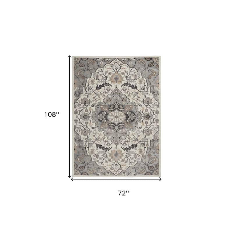 Kepev Power Loomed Floral Traditional Non Skid Low Pile Area Rug By HomeRoots - 108' X '72' X '0.25