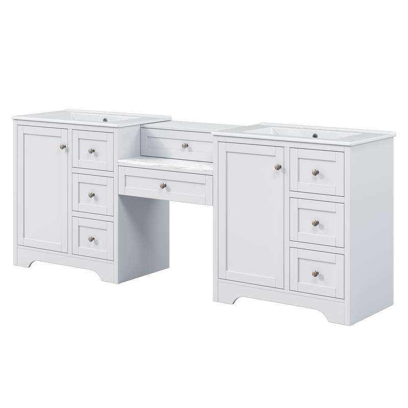 Christopher Knight Home - Wooden 84 Inches Double Sink Bathroom Vanity (Separate Sink) with Engineered Stone Countertop
