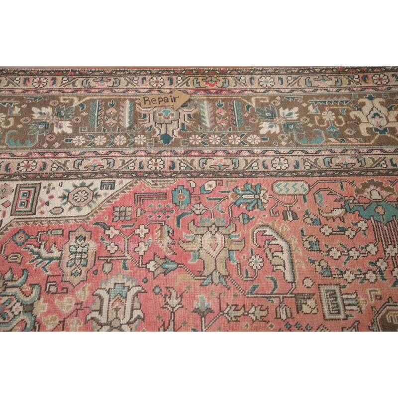 Hand Knotted Oriental 100% Wool Carpet Traditional Medallion Pink Tabriz Area Rug - 12' 4'' X 9' 5''