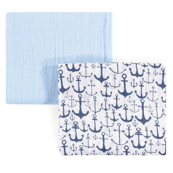 slide 1 of 1, Yoga Sprout Baby Boy Cotton Muslin Swaddle Blankets, Blue Anchor, One Size - Blue Anchor - One Size One Size - Blue Anchor