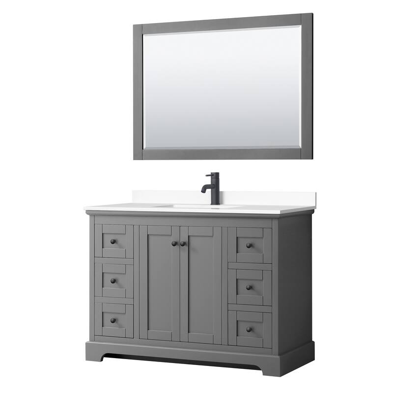 Wyndham Collection Avery 48" Free Standing Single Basin Vanity Set - Dark Gray / White Cultured Marble Top / Matte