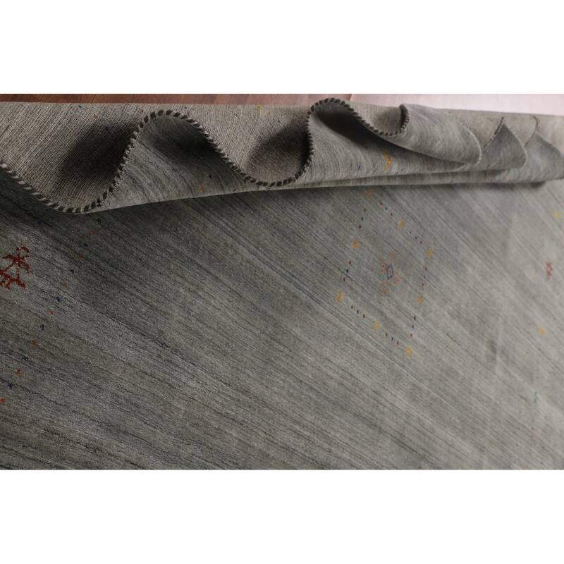 Gray & Green Gabbeh Indian Area Rug Handmade Wool Carpet - 8'3" x 9'10"
