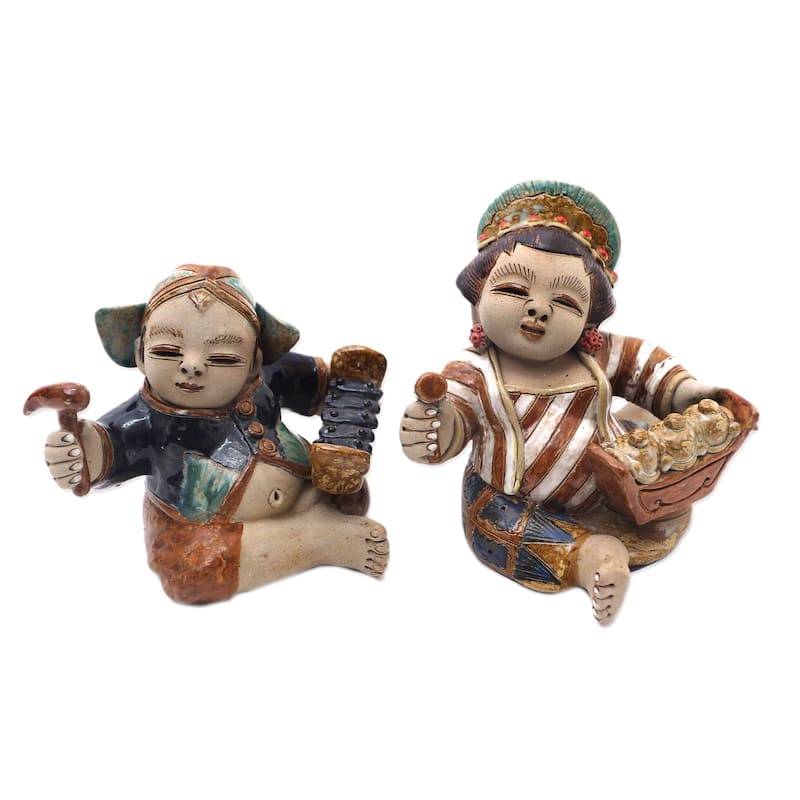 Novica Handmade Gamelan Loro Blonyo Ceramic Figurines (Pair)