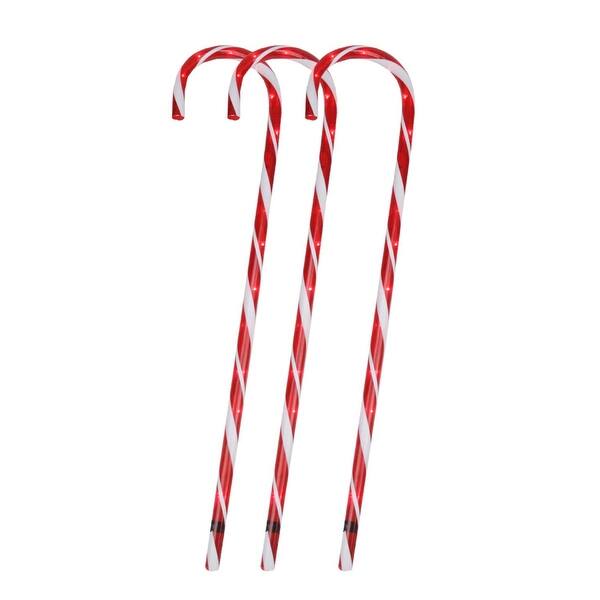 Shop Pack Of 3 Lighted Candy Cane Pathway Markers Outdoor