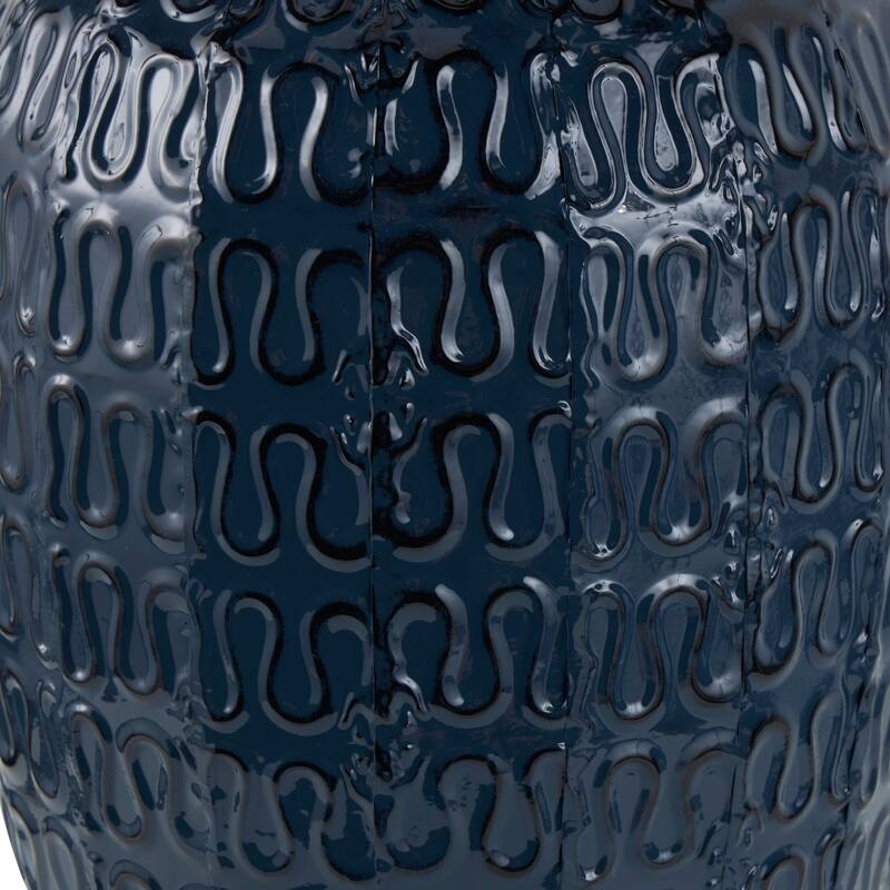 Dark Blue Metal Dimensional Textured Decorative Vase with Wavy Pattern