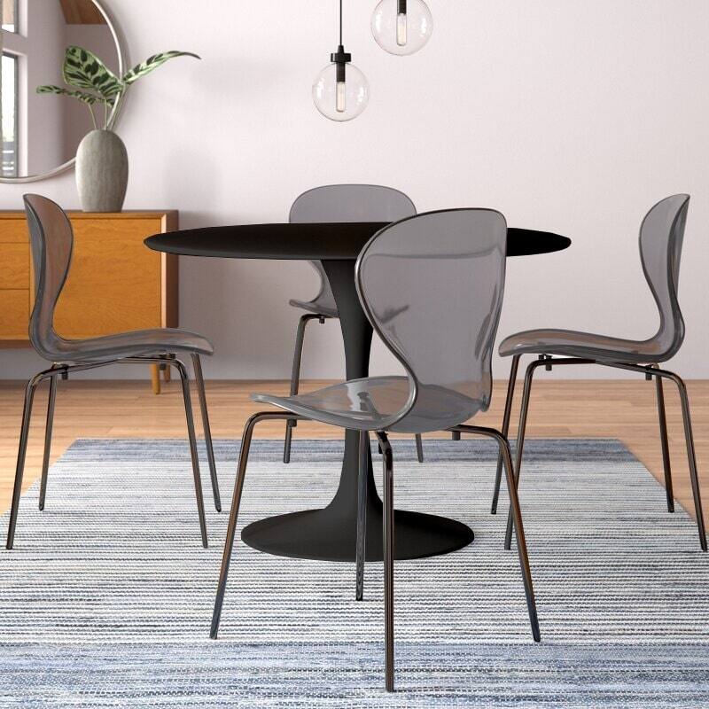 5-Piece Dining Set with 35-Inch Round Dining Table and 4 Side Chairs in Black Stainless Steel