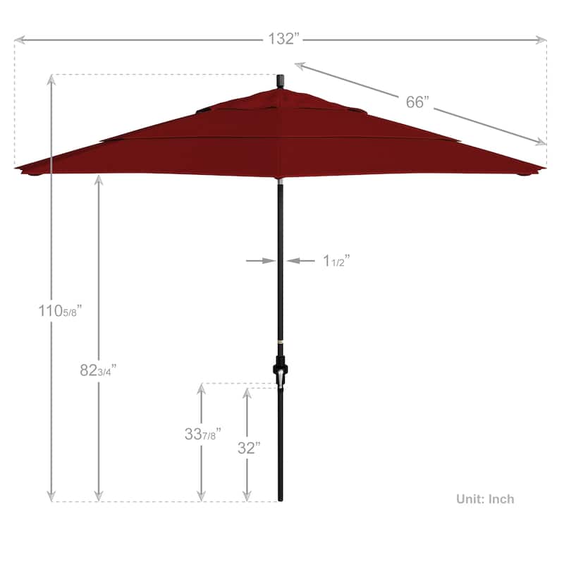 California Umbrella 11' Rd. Alum/Fiberglass Rib Market Umb,Crank Lift/Collar Tilt, Dbl Wind Vent, Black Finish, Olefin Fabric
