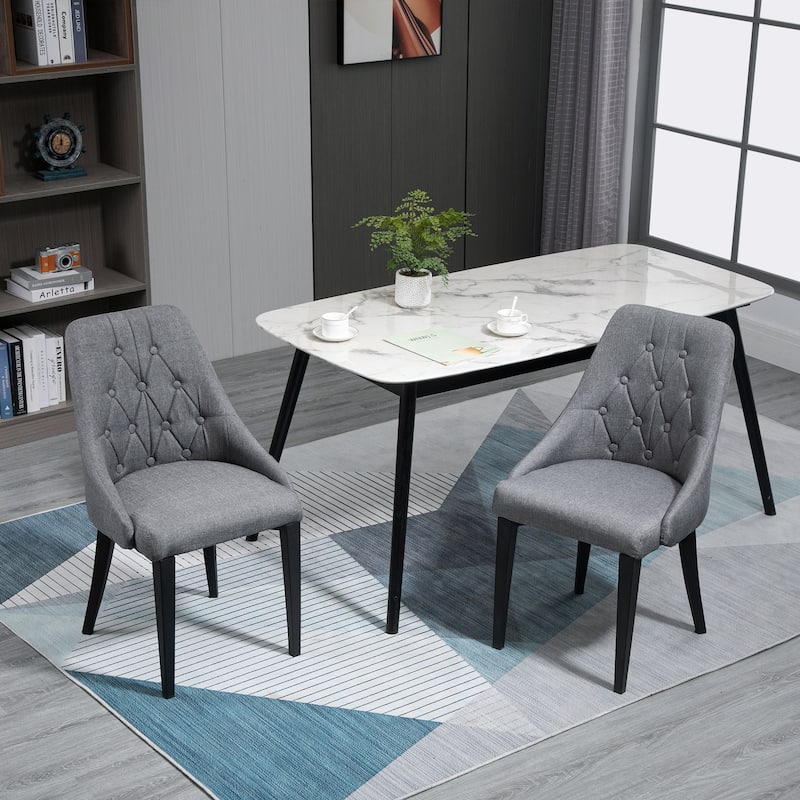 HOMCOM Set of 2 Modern Style Dining Chairs, Button Tufted High Back Side Chairs with Upholstered Seat, Steel Legs