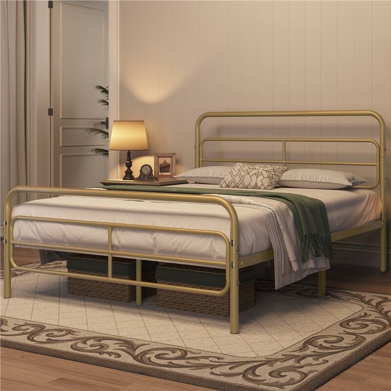 Yaheetech Modern Queen Size Metal Bed Frame with Geometric Patterned Headboard On Sale Bed