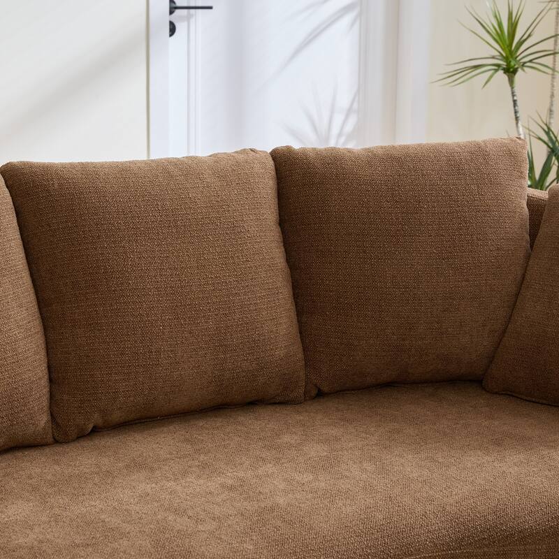 Plush Chenille Curved Lovesofa, Oversized Deep Seat Lounge Sofa, Upholstered Sofa with 4 Removable Cushions for Living Room