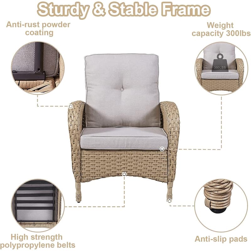 Gymojoy Outdoor Loveseat Sofa Table With Swivel Rocking Chair Furniture Set