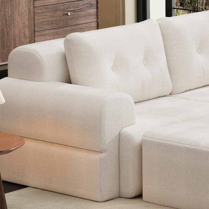 110.23" L-Shaped Chenille Sectional Sofa with Movable Ottoman