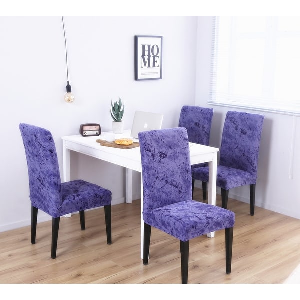 slide 2 of 5, Enova Home Elegant Polyester and Spandex Stretch Washable Dining Chair Slipcover set of 4 Ash Blue