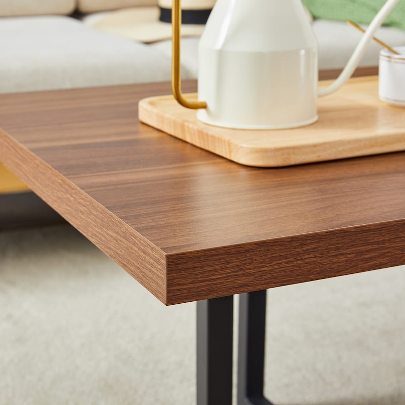 47" Two-Tier Coffee Table with Dark Wood Grain Finish