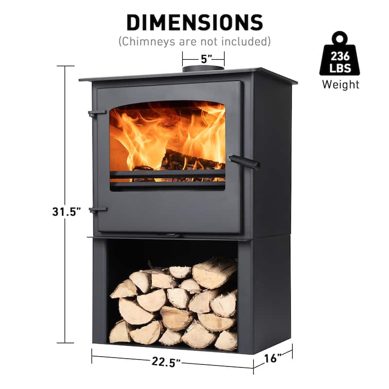Aoodor Wood Burning Stove, Multi-fuel Stove with Wood Storage