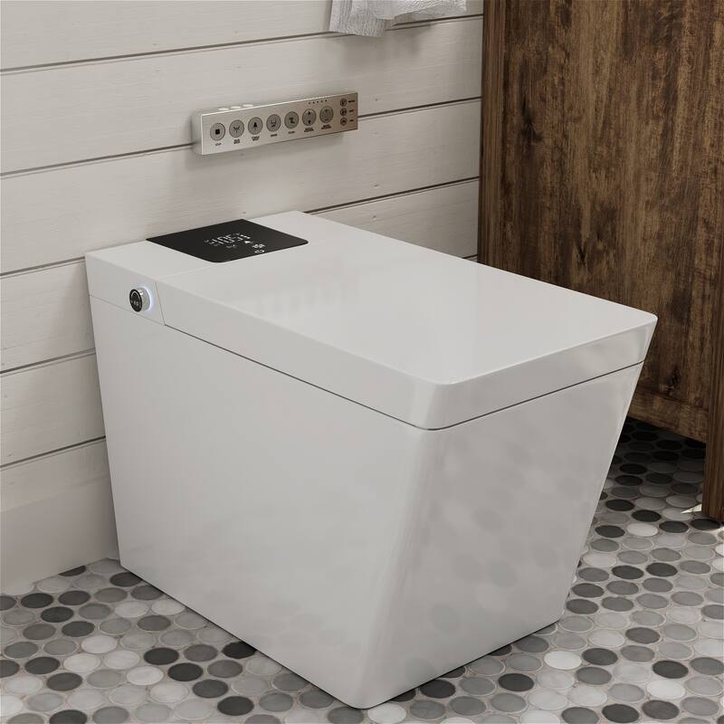 Giving Tree Smart Square 1.28 GPF One-Piece Floor Toilet with Heated Seat, Touching Control, Remote Control, Elongated - White