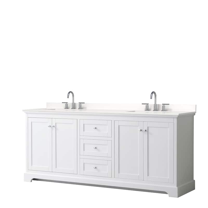 Avery 80-inch Double Vanity, Quartz Top - White, Chrome Trim, White Quartz Top