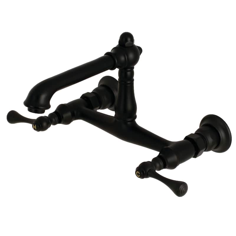 English Country Two-Handle 2-Hole Wall Mount Bathroom Faucet - Matte Black