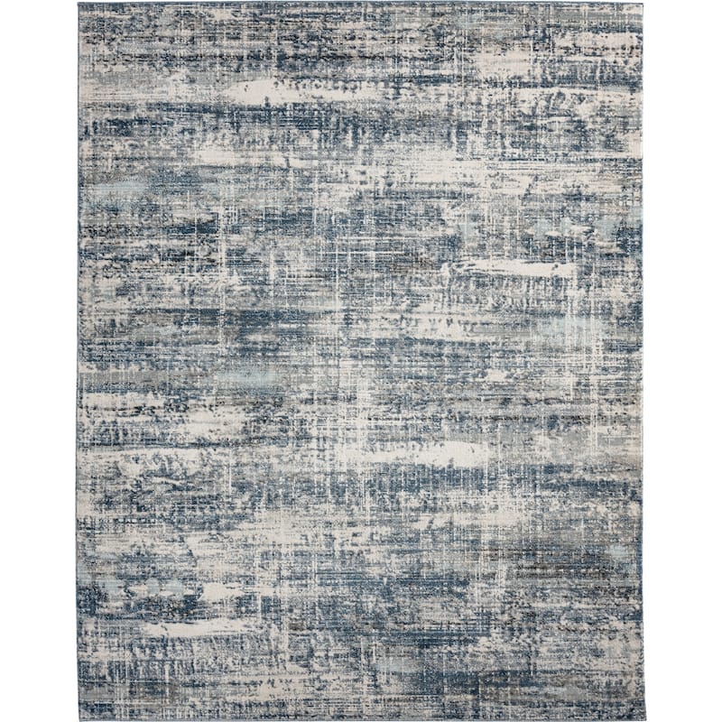 Theory Distressed Denim Blues / Greys Abstract Area Rug