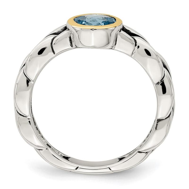 Curata 925 Sterling Silver Bezel Polished Open back 14k Yellow 6mm Round Sky Blue Topaz Ring