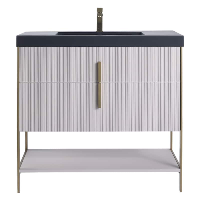 Fine Fixtures Serenity Modern Bathroom Vanity with Black Gel Acrylic Top