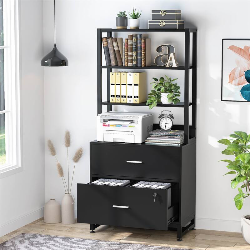 Bookcases with Drawers, Multi-Functional Shelf Units for Collection - Black