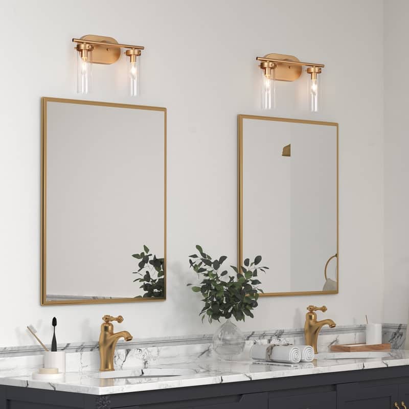 Modern 3-Light Gold Bathroom Wall Sconces Linear Glass Vanity Lights