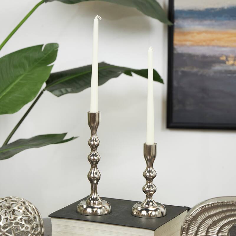 Gold or Silver Aluminum Candle Holder (Set of 2) - Silver
