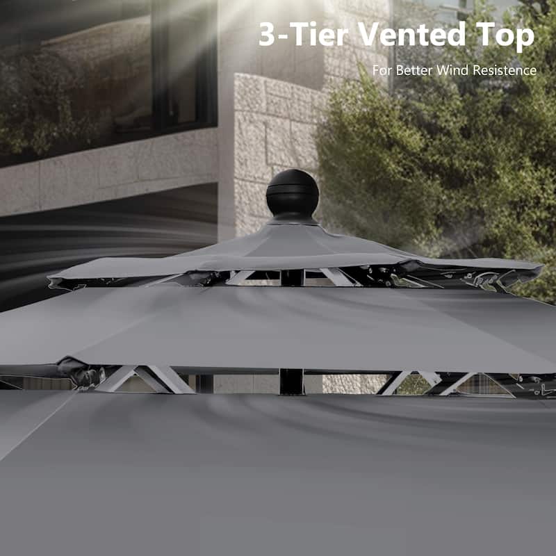 MAISON ARTS 10ft 3 Tiers Vented Patio Outdoor Umbrella with Auto-tilt and Crank Lift