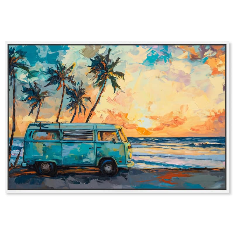 Art Remedy Old School Spring Break Framed Colorful Coastal 1 Piece Canvas Wall Art - 37 x 25 - White