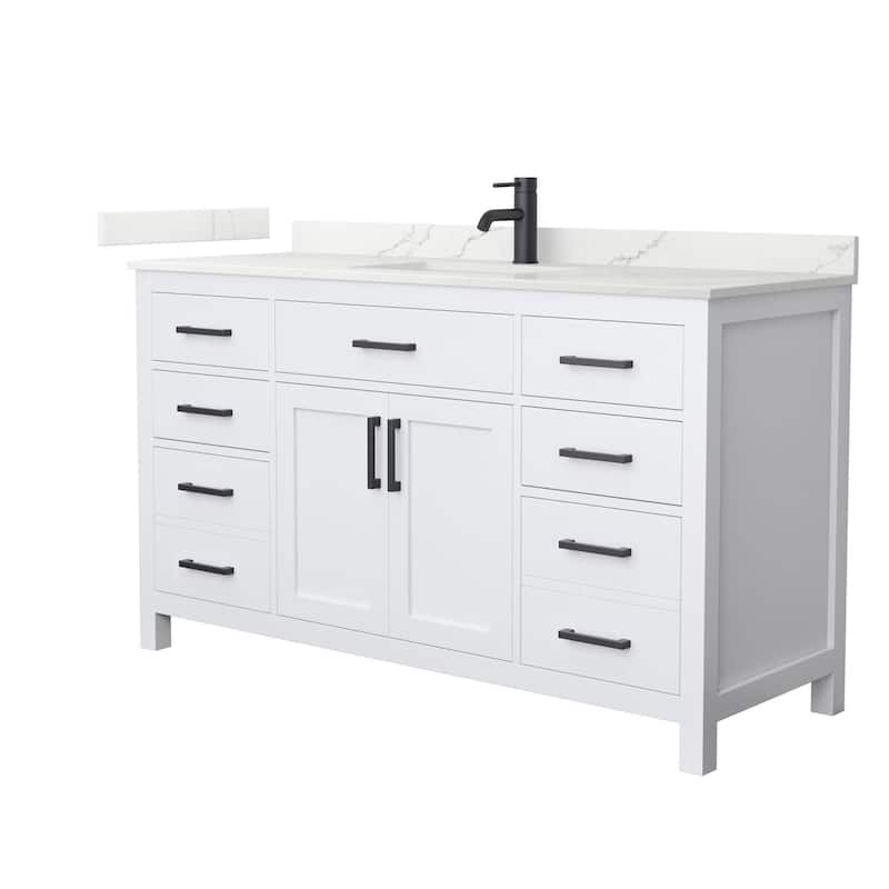 Wyndham Collection WCG2424-60S-QTZ-UNSMXX Beckett 60" Free Standing - White / Giotto Quartz Top / Matte Black Hardware