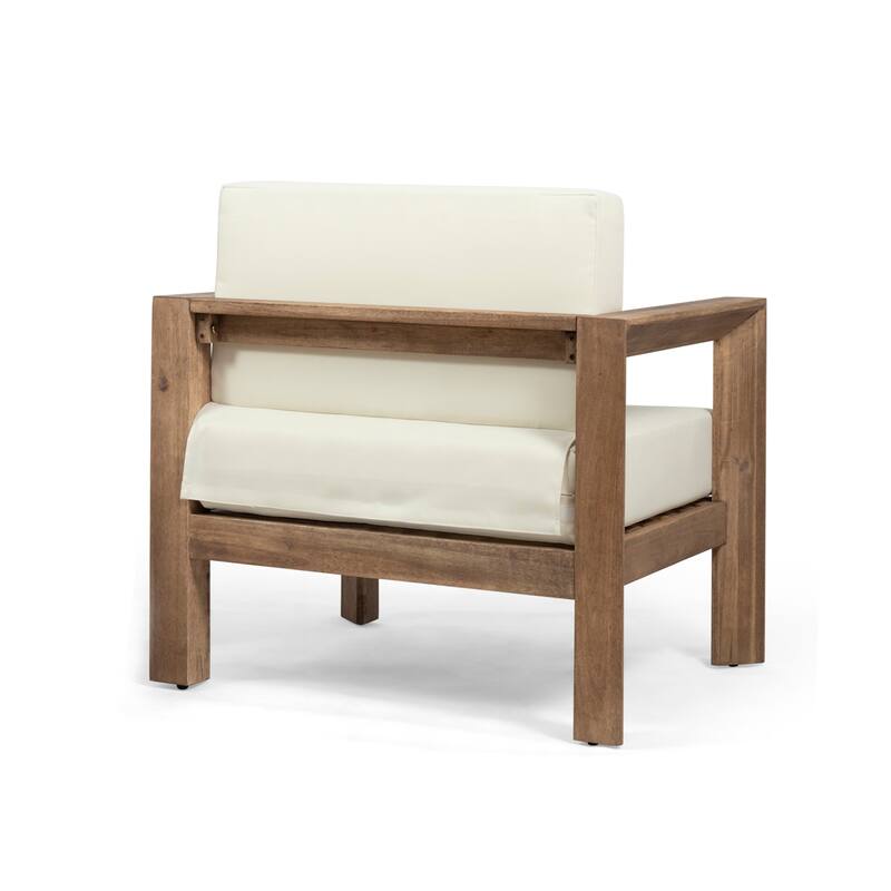 Genser Outdoor Wooden Club Chairs with Cushions by Christopher Knight Home
