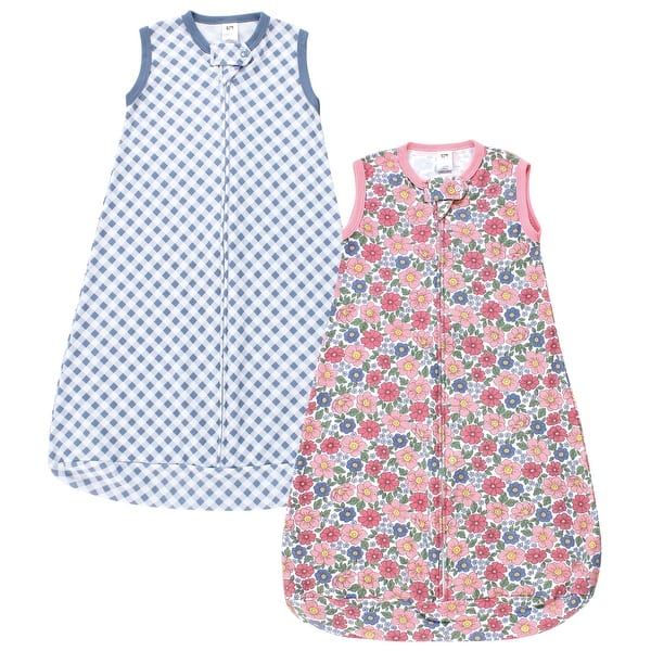 slide 1 of 1, Hudson Baby Infant Girl Cotton Sleeveless Wearable Sleeping Bag, Sack, Blanket, Pink Blue Pretty Floral 0-3 Months - Pink Blue Pretty Floral Sleeveless