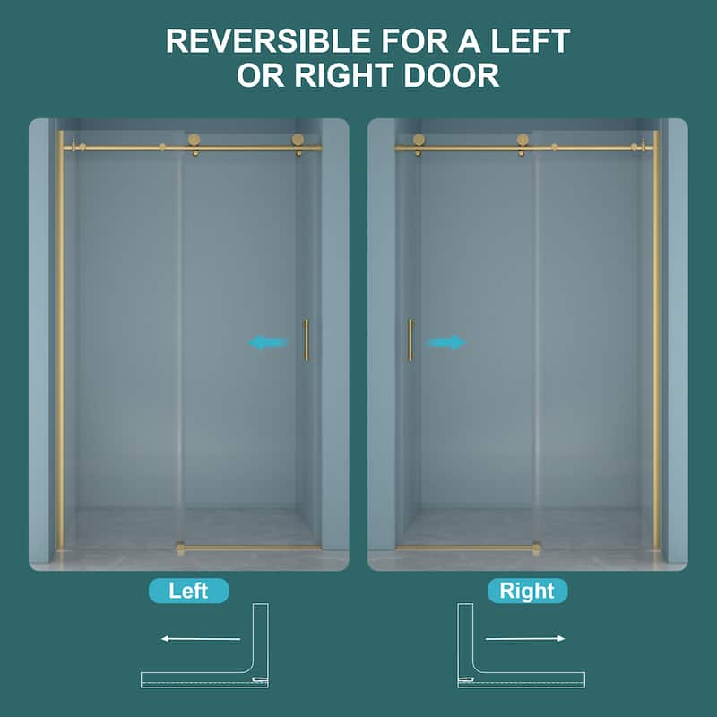 48"W x 76"H Single-Slide Shower Door - 8mm Tempered Glass with 304 Stainless Steel Frame