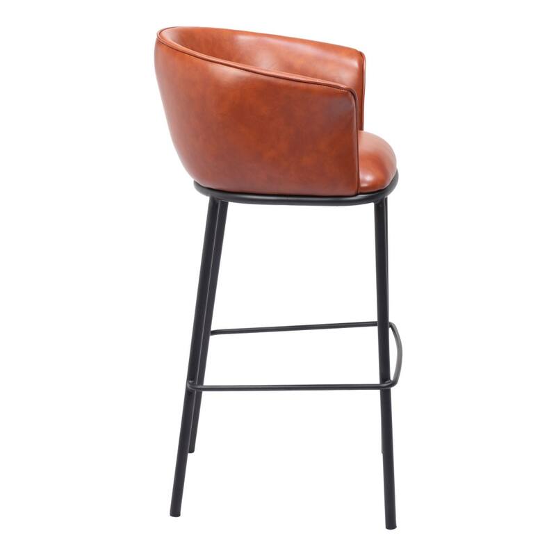HomeRoots 30" Brown And Black Faux Leather And Steel Bar Height Bar Chair